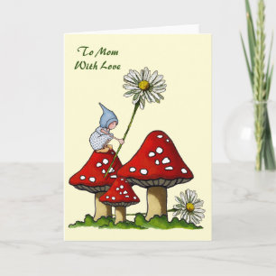Carte Le jour de Mother : Gnome on Toadstool, Daisy : ty