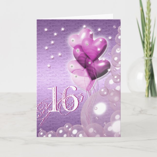 Carte Le joyeux 16ème anniversaire monte en ballon (Devant)