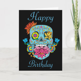 Carte Le joyeux anniversaire fleurit le crâne mexicain