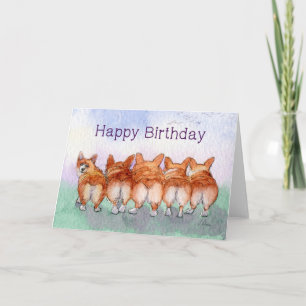 Carte Le joyeux anniversaire, les corgis, cinq marchent