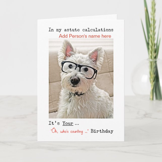Carte Le joyeux anniversaire, Westie avec des verres, (Devant)