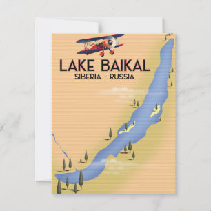 Carte Le lac Baïkal Sibérie affiche de voyage russe Cart