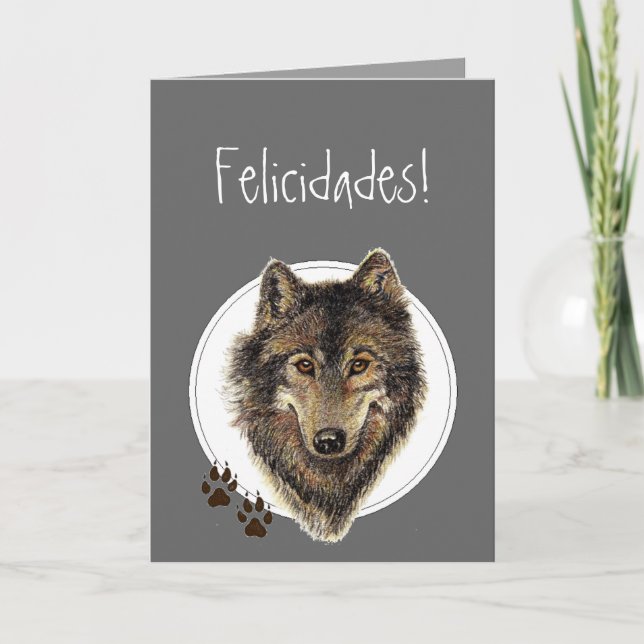 Carte Le loup d'aquarelle dépiste Felicidades ! (Devant)