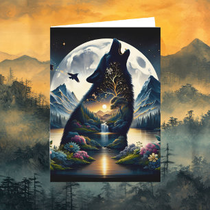 Carte Le loup mystique hurle à l'anniversaire surréalist