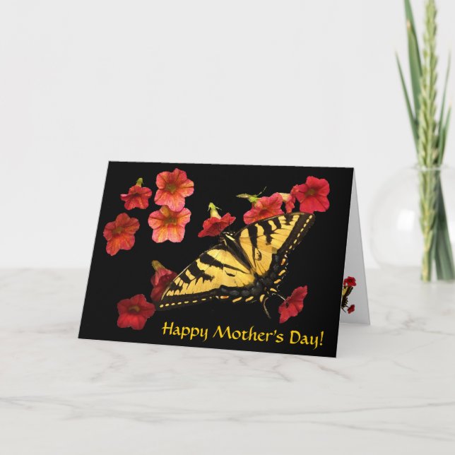 Carte Le machaon de tigre sur le rouge fleurit le jour (Devant)