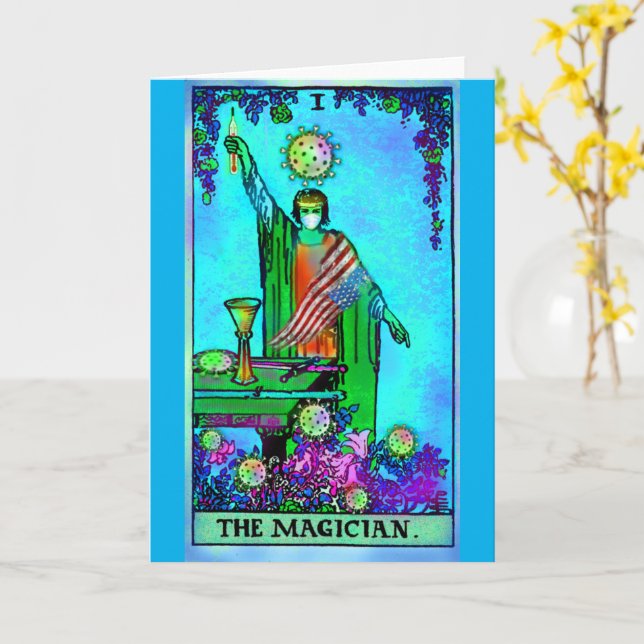 Carte Le Magicien BLANK Coronavirus Art Tarot (Fleur jaune)