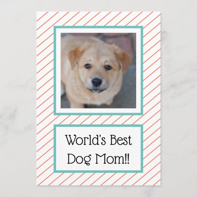 Carte Le meilleur chien du monde maman corail rayé (Devant)