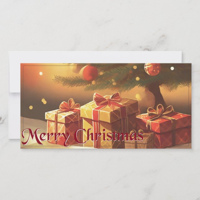 Carte Le Motif de Noël, avec des présents sous l'arbre d (Devant)