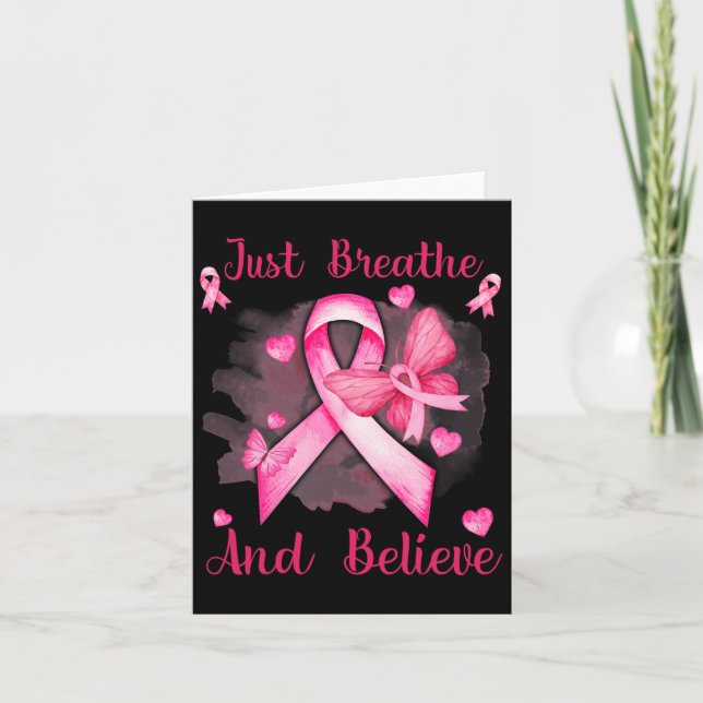 Carte Le Papillon Ruban Respire Et Croit Le Cancer Du Se (Devant)