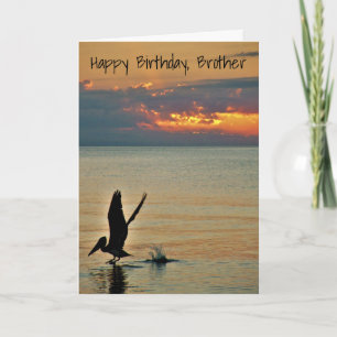 Carte Le pélican décollent/anniversaire de couchers du