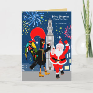 Carte Le Père Noël et le coq toast au Nouvel An