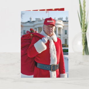 Carte Le Père Noël Trump avec sac rouge