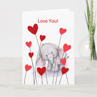 Carte Le petit éléphant mignon avec le coeur rouge, vous