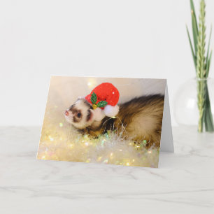 Carte Le Petit Ferret De Noël À Santa Hat