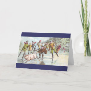 Carte Le porc tire le patineur de glace à travers
