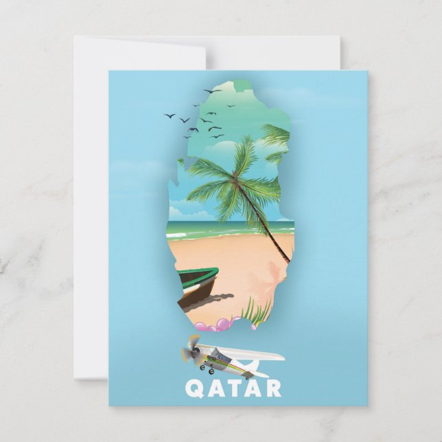 Carte Le Qatar a illustré l'affiche de voyage (Devant)