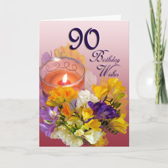 Carte Le quatre-vingt-dixième anniversaire de freesias (Devant)