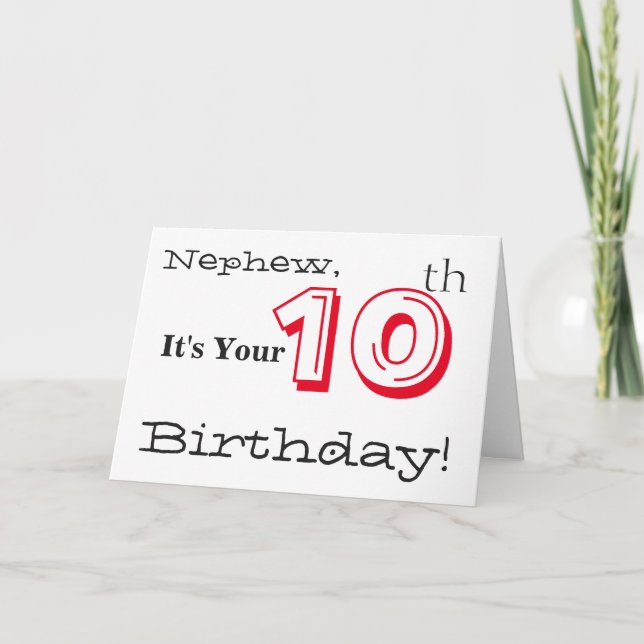 Carte Le salut de 10 ans de Nephew en rouge et noir. (Devant)