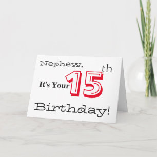 Carte Le salut de 15 ans de Nephew en rouge et noir.