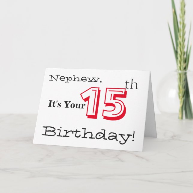 Carte Le salut de 15 ans de Nephew en rouge et noir. (Devant)