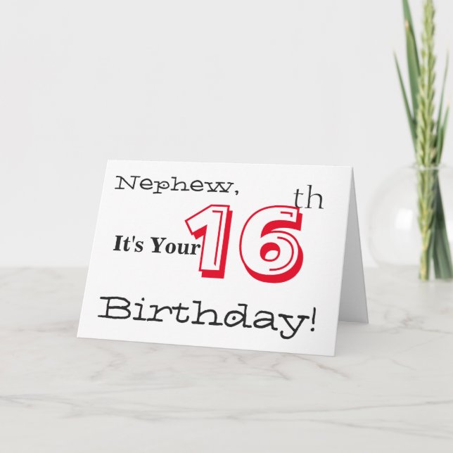 Carte Le salut de 16ème anniversaire de Nephew en rouge  (Devant)