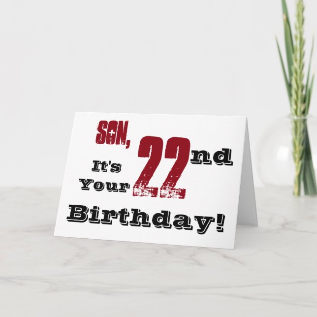Carte Le salut de 22e anniversaire de son fils en noir,  (Devant)