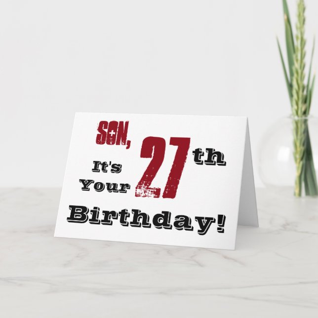 Carte Le salut de 27e anniversaire de son fils en noir,  (Devant)