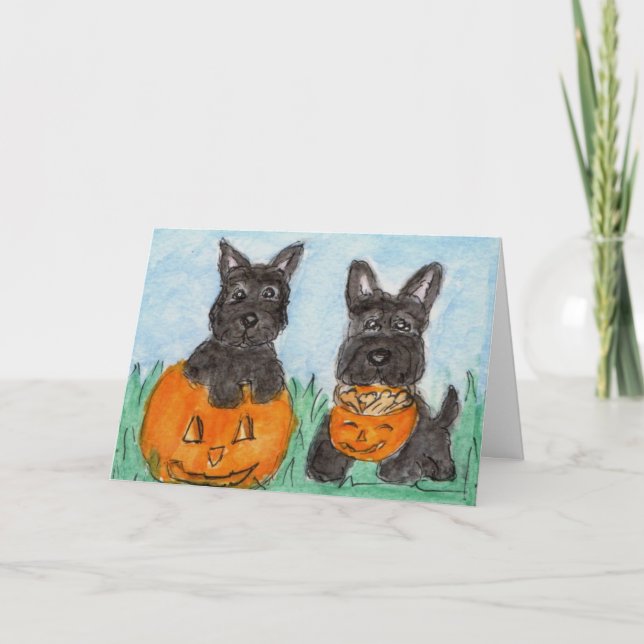 Carte Le Scottie poursuit le terrier de Halloween etc. (Devant)