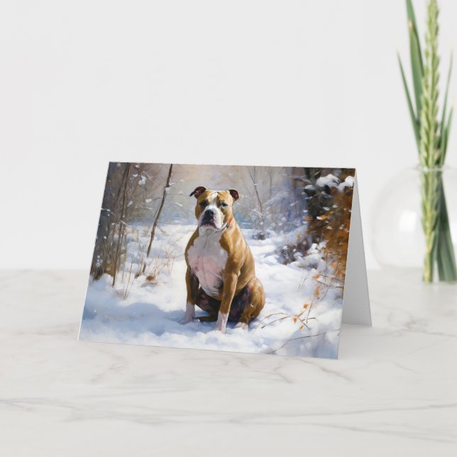 Carte Le Staffordshire Américain Laisser Neige Noël (Devant)