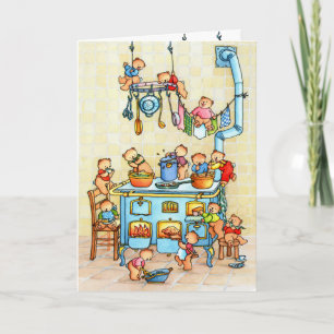 Carte Le Teddy Bears Cooking dans Kitchen Childrens Card