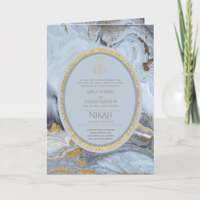 Carte LeahG Blue Islam Mariage invite Nikah (Devant)