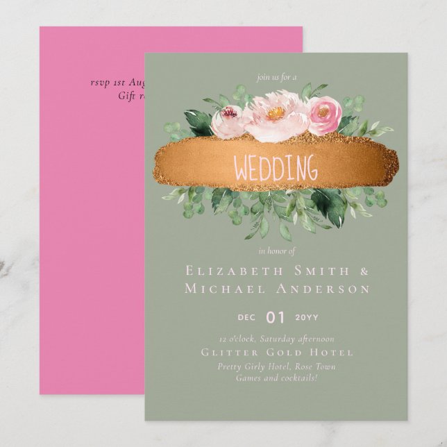 Carte LeahG Budget Rose Glamor Girly Mariage (Devant / Derrière)