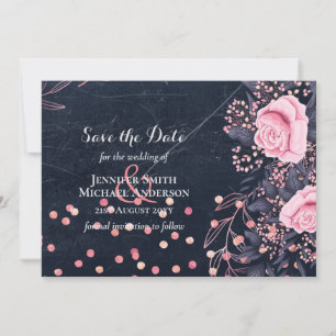 Carte LeahG Denim Bleu Rosé Rose Floral Mariage