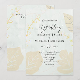 Carte LeahG Mariage Budget Gold Grey Feuilles automnales