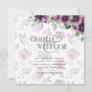 Carte LeahG Plum Purple Berry Mariage Floral Automne Hiv