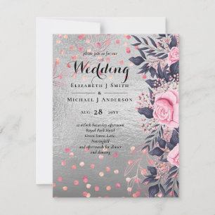 Carte LeahG Silver Navy Rosegold PInk Floral Mariage
