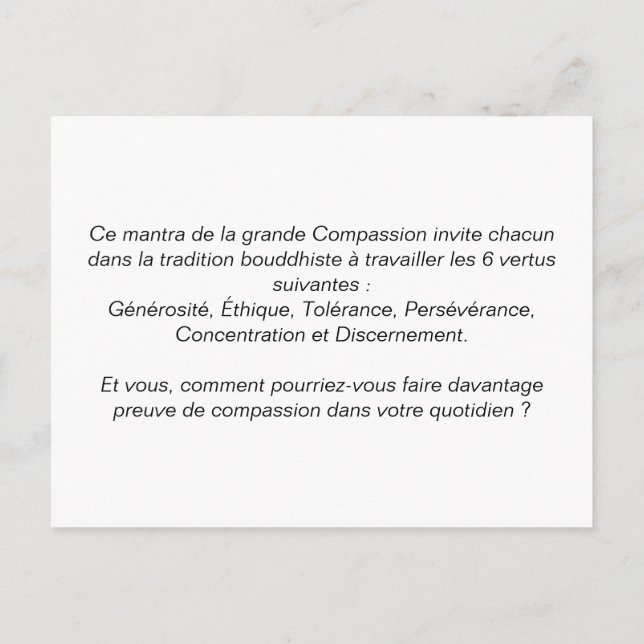Carte leçons de voyage : « Om Ma Ni Pad Me Hum » (Dos)