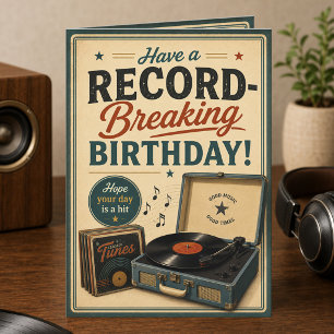 Carte Lecteur de disques rétro Anniversaire plié