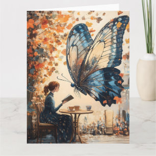 Carte Lecture féminine avec papillon géant Art Abstrait