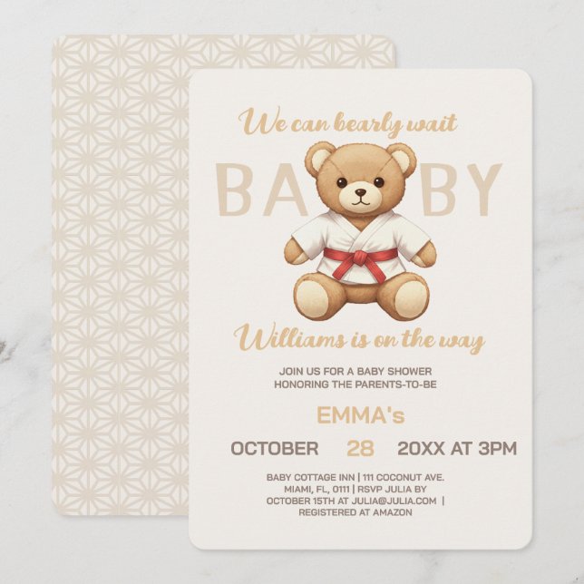 Carte Legendary Red Belt Judo Bear – Baby Shower  (Devant / Derrière)
