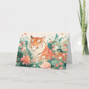 Carte L'élégance du tigre dans la jungle en fleurs