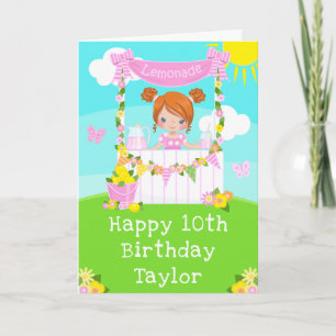 Carte Lemonade rose Fille des cheveux rouges Joyeux anni