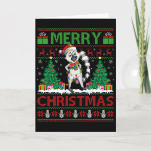 Carte Lemur Lover Xmas Tree Lights Ugly Père Noël Lemur