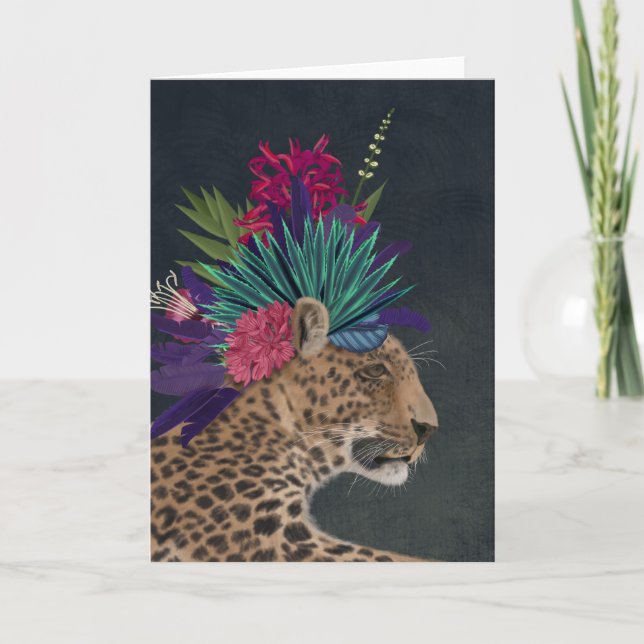 Carte Leopard avec tête tropicale (Devant)