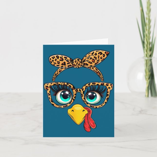 Carte Leopard Print Thanksgiving Funny Turkey Face Gles  (Devant)