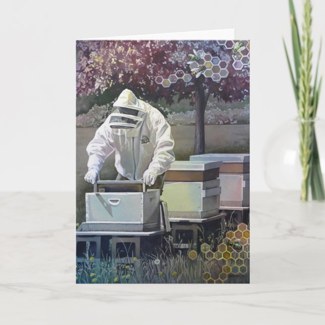 Carte Les apiculteurs Tending Honey Bee Boxes Aquarelle  (Devant)