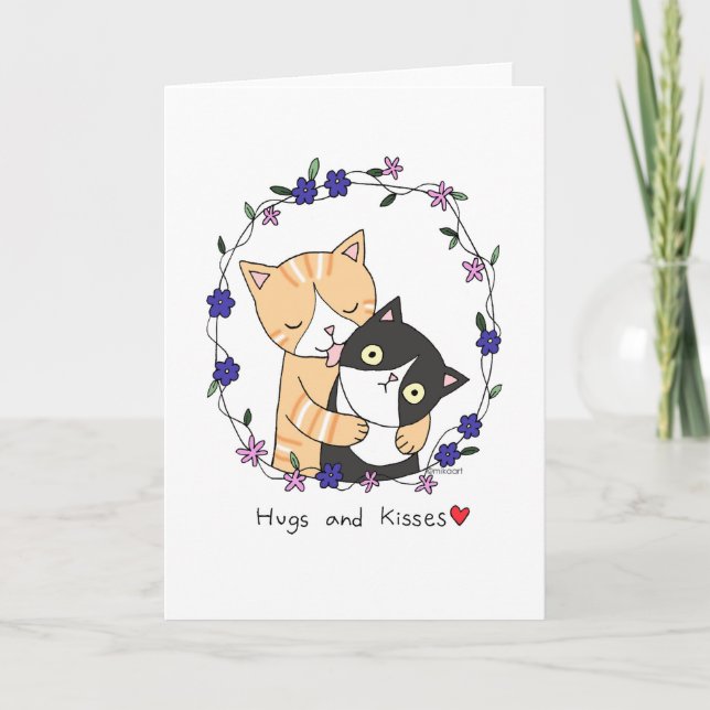 Carte Les câlins et les baisers Chats amusants Je vous a (Devant)