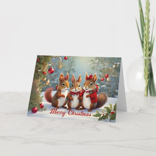 Carte Les écureuils de Noël pleins de fantaisie (Devant)