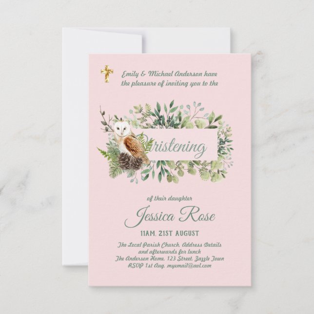 Carte Les filles de la Chouette des bois Christening Inv (Devant)