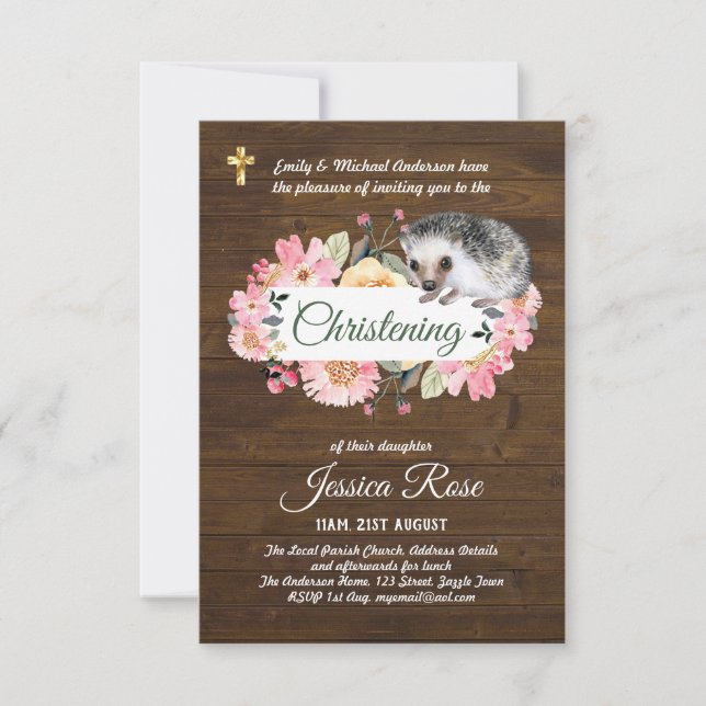 Carte Les filles rustiques des bois Christening Invitati (Devant)